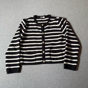 J. Crew Black and White Striped Cardigan